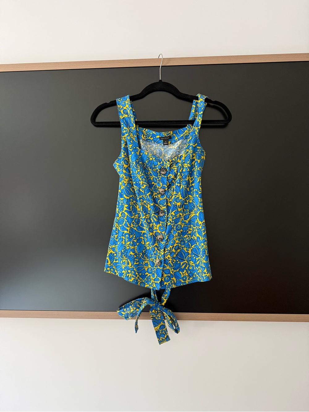 Blue and Yellow Floral Tie-Front Tank - Picture 2 of 2